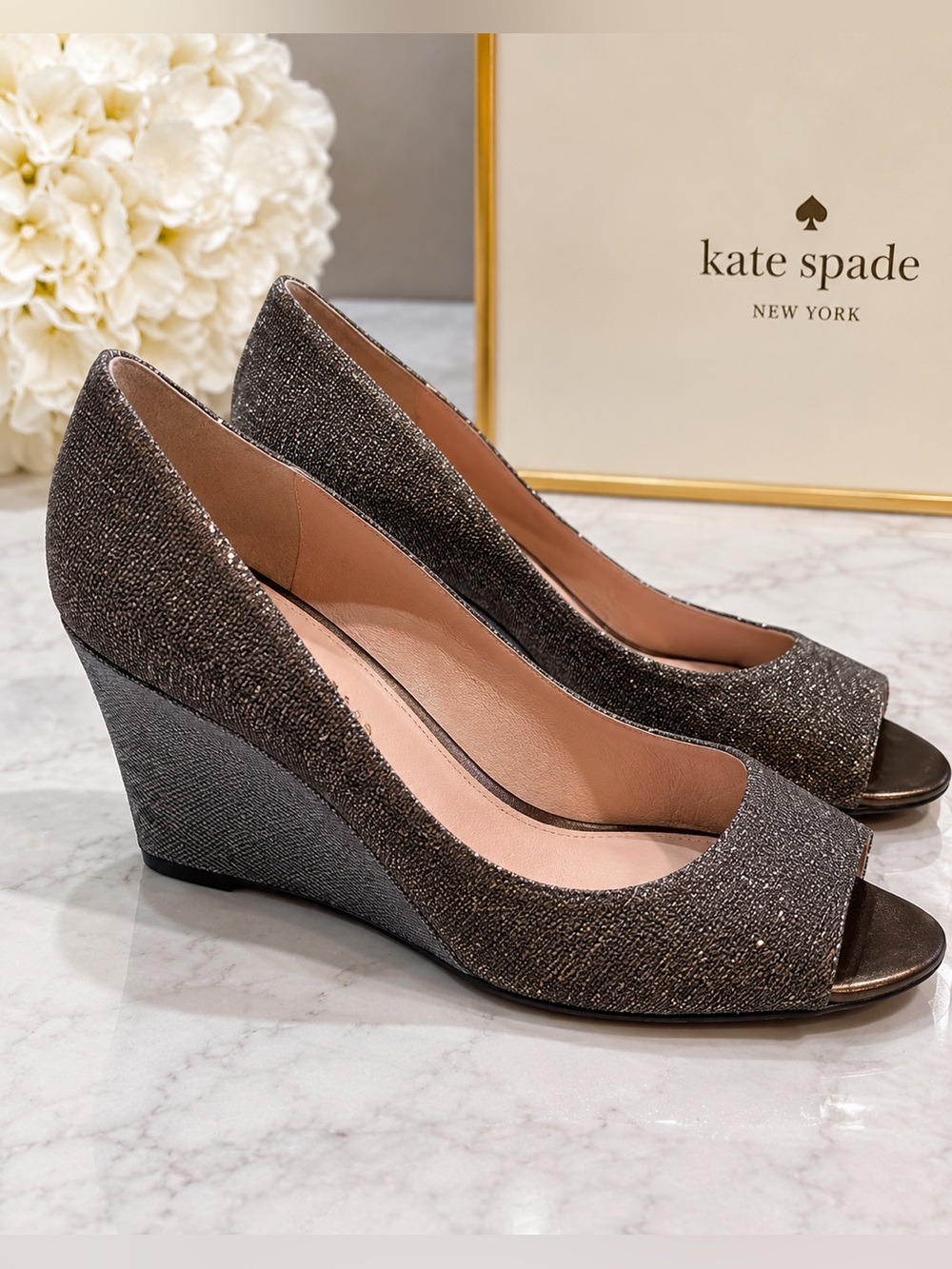 Kate Spade Charcoal‎ Glitter Peep Toe Heels